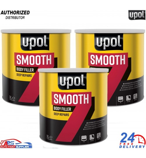 3x U-POL Smooth 7 3L Car Body Filler with BPO Hardener – Easy Sanding
